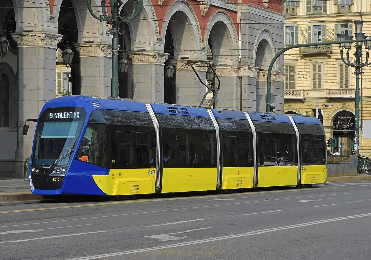 A GTT tram passing Porta Nuova station